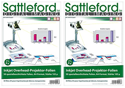 Sattleford Druckerfolie: 100 Inkjet-Overhead-Folien, DIN A4, transparent, 115 µm, Sparpack (Druckerfolie Tintenstrahldrucker, Transparentfolien) von Sattleford