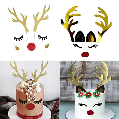 2 Set Weihnachten Kuchen Topper Dekorationen Rentier Geweih Kuchen Topper mit Wimpern Nase Ohr für Ostern Xmas Party Decor Supplies von Saturey