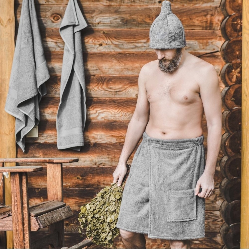 Sauna Set 2 Teilig Kilt Apron Men + Saunamütze Saunahut von SaunaHamamStore