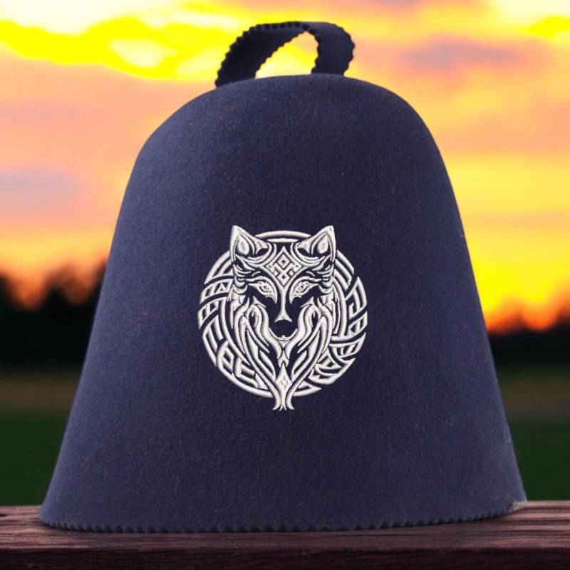 Saunahut Personalisier Bar Bestickt Mit Wolfskopf | Wölfin Sauna Hut Celtic Wolf | Hat von SaunaHamamStore