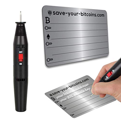 Save-Your-Bitcoins Private Key - Recovery Metallplatte aus Edelstahl (V4A), Kit mit 1 Platte + Gravierstift von Save-Your-Bitcoins