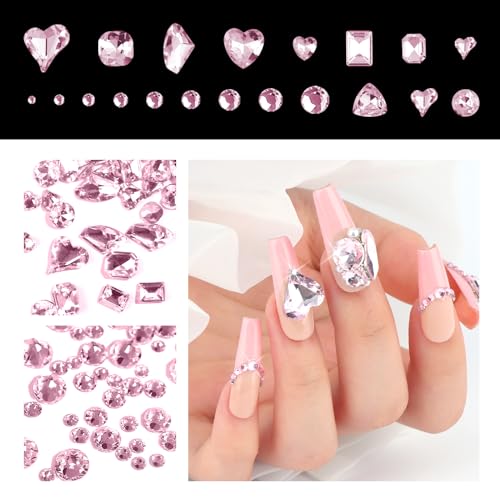 Saviland Nagel Strassstein Glitzer Serie: Hochwertig K9 Rosa Diamant 355 pcs, 12 Stile strahlende Herzförmig Quadrat Rund Rhinestones Nailart-Steine, 9 Größen Glitzersteine für Nägel Schmuck Pro-Shop von Saviland