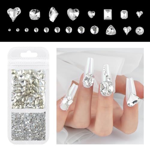 Saviland Nagel Strassstein Glitzer Serie: K9 Hochwertig Silber Diamant 355 pcs, 12 Stile strahlende Herzförmig Quadrat Rund Rhinestones Nailart-Steine, 9 Größen Glitzersteine für Nägel Schmuck ProShop von Saviland