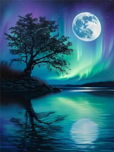 5D Diamond Painting Aurora Lake Diamant Painting Bilder, Diamond Painting Kinder AnfäNger, Diamond Painting Basteln Mädchen, Wohnzimmer und Schlafzimmer Wanddeko, Weihnachten Geschenke 100x150cm P8784 von Saweefog