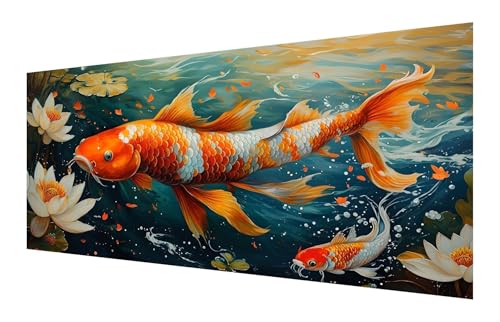 5D Diamond Painting Goldfisch Diamond Painting Erwachsene groß xxl 80x40cm, Lotus Diamant Painting Set für Erwachsene Kinder, DIY Vollbohrer Diamanten Malerei Stickerei Zubehör Set, Home Dekor P-735 von Saweefog