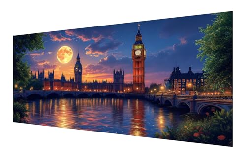 5D Diamond Painting Mond Diamond Painting Erwachsene groß xxl 40x80cm, Big Ben Diamant Painting Set für Erwachsene Kinder, DIY Vollbohrer Diamanten Malerei Stickerei Zubehör Set, Home Dekor P-477 von Saweefog