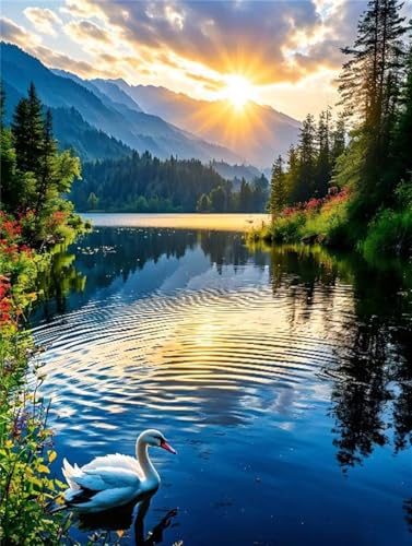 5D Diamond Painting Scenery Swan Diamant Painting Bilder, Diamond Painting Kinder AnfäNger, Diamond Painting Basteln Mädchen, Wohnzimmer und Schlafzimmer Wanddeko, Weihnachten Geschenke 70x100cm P8913 von Saweefog