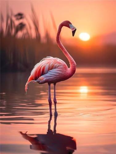 5D Diamond Painting Set für Erwachsene, Flamingo bei Sonnenuntergang Diamant Painting Bilder Kinder, DIY Malen Nach Zahlen Full Drill Stickerei Malerei für Home Halloween Wand Décor 80x120cm P-9238 von Saweefog