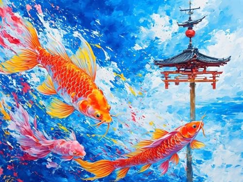 5D Diamond Painting Set für Erwachsene, Japanischer Fisch Diamant Painting Bilder Kinder, DIY Mosaikherstellung Malen Nach Zahlen Full Drill Stickerei Malerei Kits für Home Wand Décor 50x70cm P-4747 von Saweefog