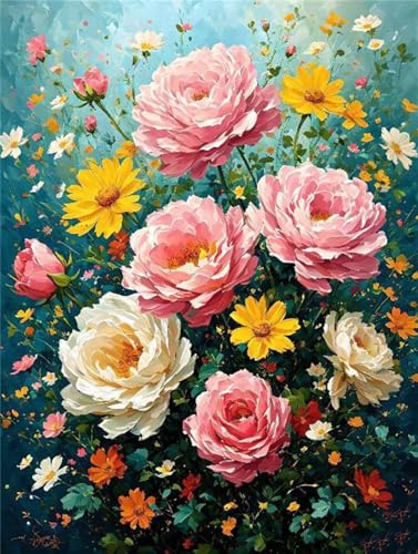 5D Diamond Painting Set für Erwachsene, Rose Daisy Diamant Painting Bilder Kinder, DIY Mosaikherstellung Malen Nach Zahlen Full Drill Stickerei Malerei Kits für Home Halloween Wand Décor 50x70cm P9571 von Saweefog