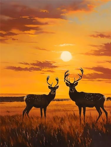 5D Diamond Painting Set für Erwachsene, Sunset Deer Diamant Painting Bilder Kinder, DIY Mosaikherstellung Malen Nach Zahlen Full Drill Stickerei Malerei für Home Halloween Wand Décor 80x120cm P-9250 von Saweefog