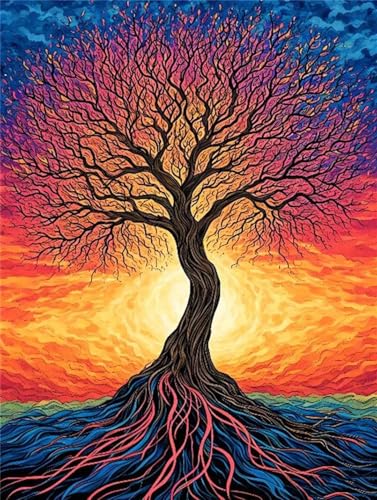 5D Diamond Painting Sonnenuntergang Baum des Lebens Diamant Painting Bilder, Diamond Painting Kinder AnfäNger, DIY Diamond Painting Basteln Mädchen, Wohnzimmer Wanddeko Geschenke 100x150cm P-9336 von Saweefog