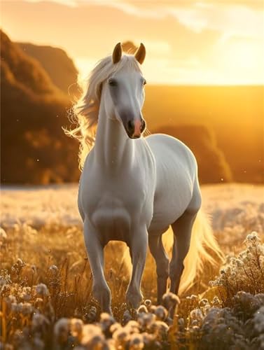 5D Diamond Painting Sunset Horse Diamant Painting Bilder, Diamond Painting Kinder AnfäNger, Diamond Painting Basteln Mädchen, Wohnzimmer und Schlafzimmer Wanddeko, Weihnachten Geschenke 70x100cm P9261 von Saweefog