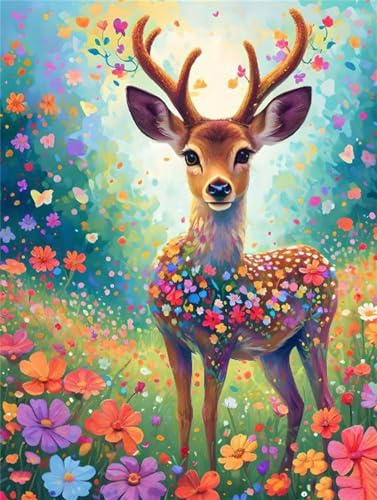 Cartoon Deer Diamond Painting Erwachsene, 5D Diamant Painting Bilder Kinder, DIY Vollbohrer Diamant Kunst Malerei Stickerei Set, Basteln Geschenk Mädchen, Kreuzstich Home Wand Dekor 60x90cm P-9020 von Saweefog