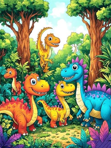 Cartoon Dinosaurier Diamond Painting Erwachsene, 5D Diamant Painting Bilder Kinder, Vollbohrer Diamant Kunst Malerei Stickerei Set, Basteln Geschenk Mädchen, Kreuzstich Home Wand Dekor 60x90cm P-9008 von Saweefog