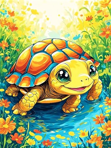 Cartoon Schildkröte Diamond Painting Erwachsene, 5D Diamant Painting Bilder Kinder, Vollbohrer Diamant Kunst Malerei Stickerei Set, Basteln Geschenk Mädchen, Kreuzstich Home Wand Dekor 60x90cm P-9056 von Saweefog