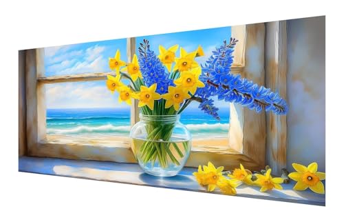 Diamond Painting Erwachsene, 5D Blume Diamond Painting Groß XXL 70x35cm, DIY Vollbohrer Diamant Painting Bilder Fensterbank Malen nach Zahlen,, Wohnzimmer Schlafzimmer Wanddeko, Geschenk Mädchen P-676 von Saweefog