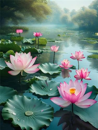 Diamond Painting Lotus Pool Bar Blick Diamant Painting Bilder, Diamond Painting Kinder AnfäNger, DIY Diamond Painting Basteln Mädchen, Wohnzimmer und Schlafzimmer Wanddeko Geschenke 100x150cm P-9132 von Saweefog