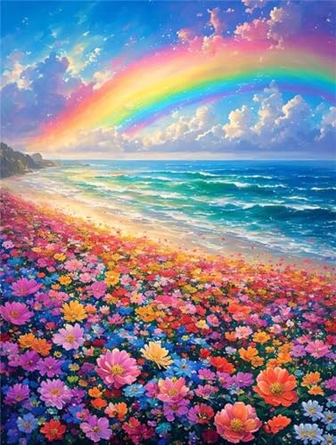 Diamond Painting Regenbogenblumenmeer Diamant Painting Bilder, Diamond Painting Kinder AnfäNger, DIY Diamond Painting Basteln Mädchen, Wohnzimmer und Schlafzimmer Wanddeko Geschenke 45x60cm P-6426 von Saweefog