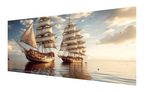 Diamond Painting Segelboot, 5D Szene Diamant Painting Bilder Erwachsene, DIY Vollbohrer Cross Stickerei Diamant Kunst Malerei, Diamond Painting Groß XXL für Zimmer Wanddeko Geschenk 30x60cm P-109 von Saweefog