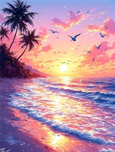 Diamond Painting Sunset Beach Diamant Painting Bilder, Diamond Painting Kinder AnfäNger, Diamond Painting Basteln Mädchen, Wohnzimmer und Schlafzimmer Wanddeko, Weihnachten Geschenke 100x150cm P-9312 von Saweefog