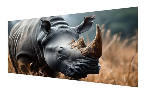 Diamond Painting Tier, 5D Nashorn Diamant Painting Bilder Erwachsene, DIY Vollbohrer Cross Stickerei Diamant Kunst Malerei, Diamond Painting Groß XXL für Zimmer Wanddeko Geschenk 70x140cm P-100 von Saweefog