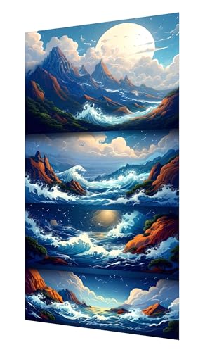 Diamond Painting Wellen, 5D Landschaft Diamant Painting Bilder Erwachsene, DIY Vollbohrer Cross Stickerei Diamant Kunst Malerei, Diamond Painting Groß XXL für Zimmer Wanddeko Geschenk 70x140cm P-141 von Saweefog