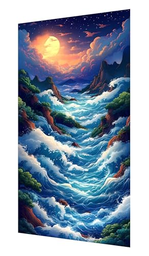 Diamond Painting Wellen Diamond Painting Erwachsene groß xxl 180x90cm, Landschaft Diamant Painting Set für Erwachsene Kinder, DIY Vollbohrer Diamanten Malerei Stickerei Zubehör Set, Home Dekor P-641 von Saweefog