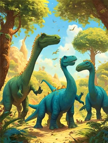 Dinosaurier Tiere Diamond Painting Erwachsene, 5D Diamant Painting Bilder Kinder, Vollbohrer Diamant Kunst Malerei Stickerei Set, Basteln Geschenk Mädchen, Kreuzstich Home Wand Dekor 90x135cm P-9083 von Saweefog