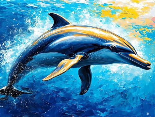 Malen Nach Zahlen Delphin Tier Malen Nach Zahlen Kinder Erwachsene Bastelset, DIY Handgemalt Ölgemälde Kit für Anfänger, Mit 3-Pinseln und Acrylfarbe Handgemalt öLgemäLde Kit Geschenk 100x130cm M-158 von Saweefog