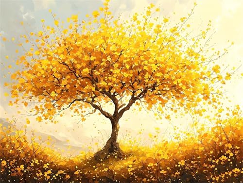 Malen Nach Zahlen Erwachsene, Paint by Numbers Gelb Baum Malen Nach Zahlen Kinder, DIY mit Pinseln und Acrylfarben Handgemalt Ölgemälde Leinwand für Home Decor, Geschenk für Mädchen, 40x50cm M-194 von Saweefog