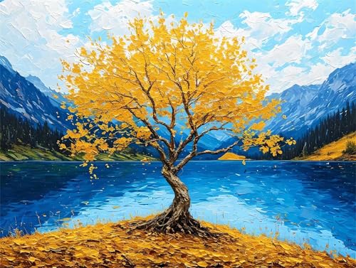 Malen Nach Zahlen Erwachsene, Paint by Numbers Gelb Baum Malen Nach Zahlen Kinder, DIY mit Pinseln und Acrylfarben Handgemalt Ölgemälde Leinwand für Home Decor, Geschenk für Mädchen, 70x95cm M-193 von Saweefog