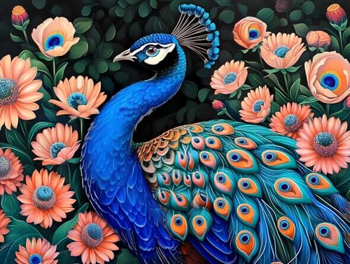 Malen Nach Zahlen Erwachsene, Paint by Numbers Pfau Blume Malen Nach Zahlen Kinder, DIY mit Pinseln und Acrylfarben Handgemalt Ölgemälde Leinwand für Home Decor, Geschenk für Mädchen, 40x50cm M-218 von Saweefog