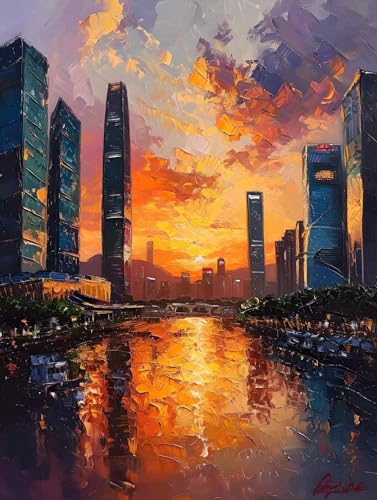 Malen Nach Zahlen Erwachsene, Paint by Numbers Sonnenuntergang Stadt Malen Nach Zahlen Kinder, DIY mit Pinseln und Acrylfarben Handgemalt Ölgemälde Leinwand, Geschenk für Mädchen, 70x95cm M-749 von Saweefog