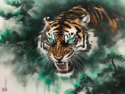 Malen Nach Zahlen Erwachsene, Paint by Numbers Tier Tiger Malen Nach Zahlen Kinder, DIY mit Pinseln und Acrylfarben Handgemalt Ölgemälde Leinwand für Home Decor, Geschenk für Mädchen, 70x95cm M-100 von Saweefog