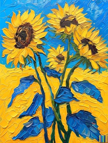 Malen Nach Zahlen Erwachsene, Paint by Numbers Van Gogh Sonnenblume Malen Nach Zahlen Kinder, DIY mit Pinseln und Acrylfarben Handgemalt Ölgemälde Leinwand, Geschenk für Mädchen, 70x95cm M-622 von Saweefog