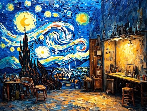 Malen Nach Zahlen Erwachsene, Paint by Numbers Van Gogh Studio Malen Nach Zahlen Kinder, DIY mit Pinseln und Acrylfarben Handgemalt Ölgemälde Leinwand für Home Decor, Geschenk Mädchen, 40x50cm M-126 von Saweefog