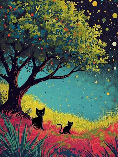 Malen Nach Zahlen Erwachsene, Paint by Numbers Wald Katze Malen Nach Zahlen Kinder, DIY mit Pinseln und Acrylfarben Handgemalt Ölgemälde Leinwand für Home Decor, Geschenk für Mädchen, 40x50cm M-884 von Saweefog