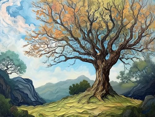 Malen Nach Zahlen Erwachsene Baum Szene Malen Nach Zahlen Kinder, Paint By Numbers DIY Handgemalt Ölgemälde Set Mit 3 - Pinseln und Acrylfarbe knitterfreie Leinwand Kit, Ohne Rahmen 90x120cm M-413 von Saweefog