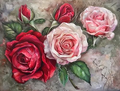 Malen Nach Zahlen Rose Blume Malen Nach Zahlen Kinder Erwachsene Bastelset, DIY Handgemalt Ölgemälde Kit für Anfänger, Mit 3-Pinseln und Acrylfarbe Handgemalt öLgemäLde Kit Als Geschenk 60x80cm M-290 von Saweefog