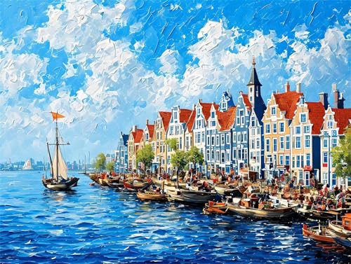 Malen Nach Zahlen erwachsene, Malen Nach Zahlen Kinder, DIY Handgemalt Ölgemälde Kit für Anfänger Mit 3-Pinseln und Acrylfarbe, Paint By Numbers Bastelset Geschenke, 45x60cm Segelboot Ozean M-123 von Saweefog