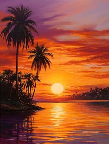 Sonnenuntergang Meer Diamond Painting Erwachsene, 5D Diamant Painting Bilder Kinder, DIY Vollbohrer Diamant Kunst Malerei Stickerei Set, Basteln Geschenk Mädchen, Home Wand Dekor 90x135cm P-9203 von Saweefog