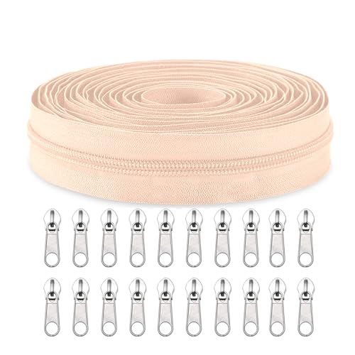 Sawoake #3 Nylon Coil Reißverschlüsse Bulk 9 Meter mit 20pcs Reißverschluss Schieber für DIY Nähen Schneider Handwerk Tasche Kleidungsstück Home Textile(Beige) von Sawoake