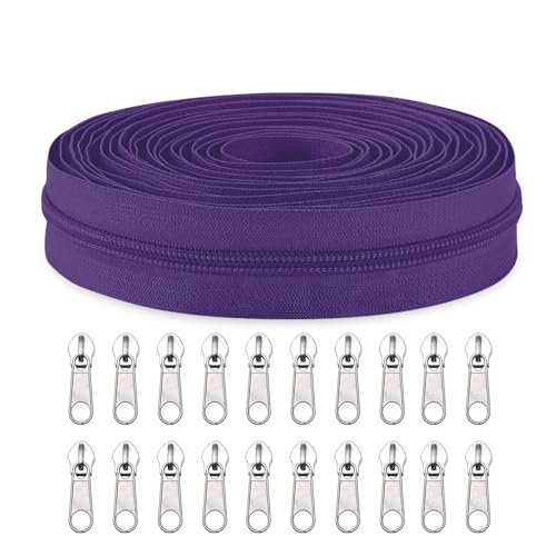 Sawoake #3 Nylon Coil Reißverschlüsse Bulk 9 Meter mit 20pcs Reißverschluss Schieber für DIY Nähen Schneider Handwerk Tasche Kleidungsstück Home Textile(Blauviolett) von Sawoake