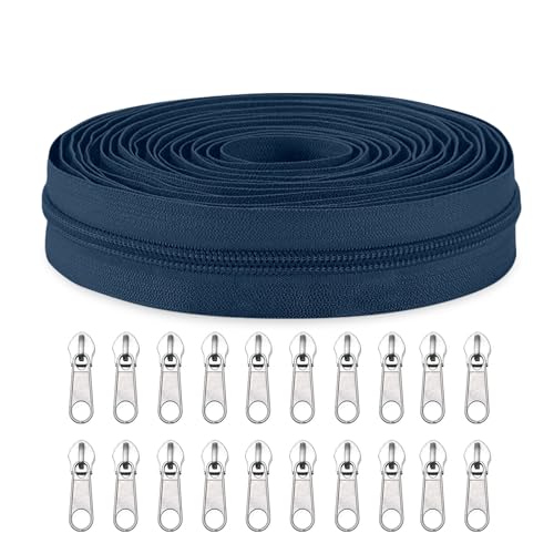 Sawoake #3 Nylon Coil Reißverschlüsse Bulk 9 Meter mit 20pcs Reißverschluss Schieber für DIY Nähen Schneider Handwerk Tasche Kleidungsstück Home Textile(Dunkelblau) von Sawoake