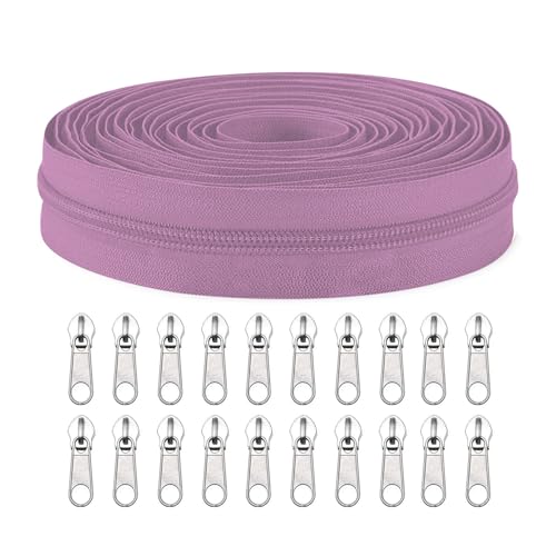 Sawoake #3 Nylon Coil Reißverschlüsse Bulk 9 Meter mit 20pcs Reißverschluss Schieber für DIY Nähen Schneider Handwerk Tasche Kleidungsstück Home Textile(Lavendel) von Sawoake