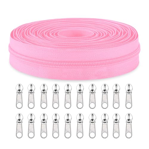 Sawoake #3 Nylon Coil Reißverschlüsse Bulk 9 Meter mit 20pcs Reißverschluss Schieber für DIY Nähen Schneider Handwerk Tasche Kleidungsstück Home Textile(Rosa) von Sawoake