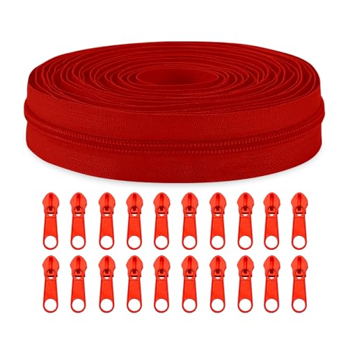 Sawoake #3 Nylon Coil Reißverschlüsse Bulk 9 Meter mit 20pcs Reißverschluss Schieber für DIY Nähen Schneider Handwerk Tasche Kleidungsstück Home Textile(Tiefrot) von Sawoake