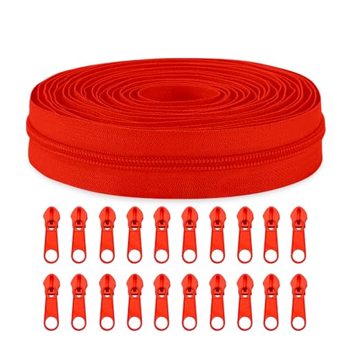 Sawoake #3 Nylon Coil Reißverschlüsse Bulk 9 Meter mit 20pcs Reißverschluss Schieber für DIY Nähen Schneider Handwerk Tasche Kleidungsstück Home Textile(Rot) von Sawoake