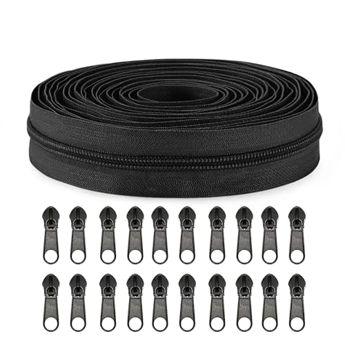 Sawoake #3 Nylon Coil Reißverschlüsse Bulk 9 Meter mit 20pcs Reißverschluss Schieber für DIY Nähen Schneider Handwerk Tasche Kleidungsstück Home Textile(Schwarz) von Sawoake